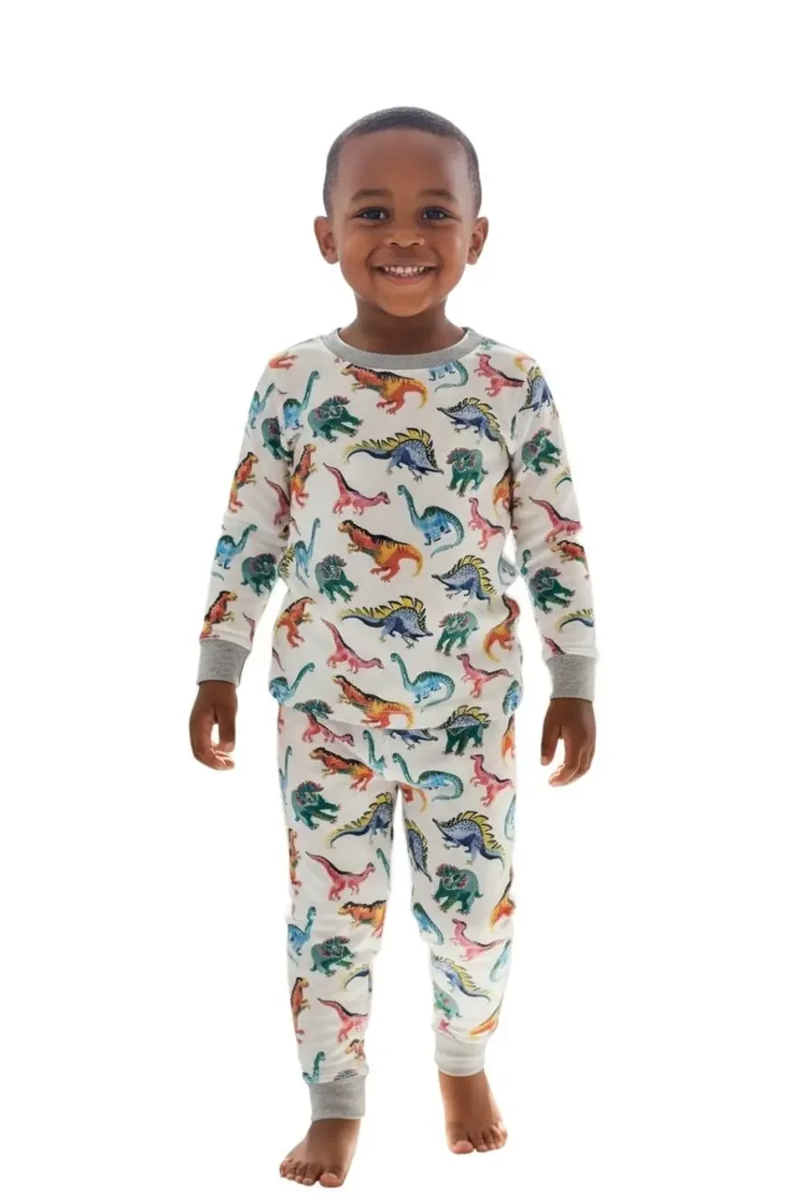 Hart+Land Dinos Patterned Organic Pima Cotton Kids Pajama Set 2T